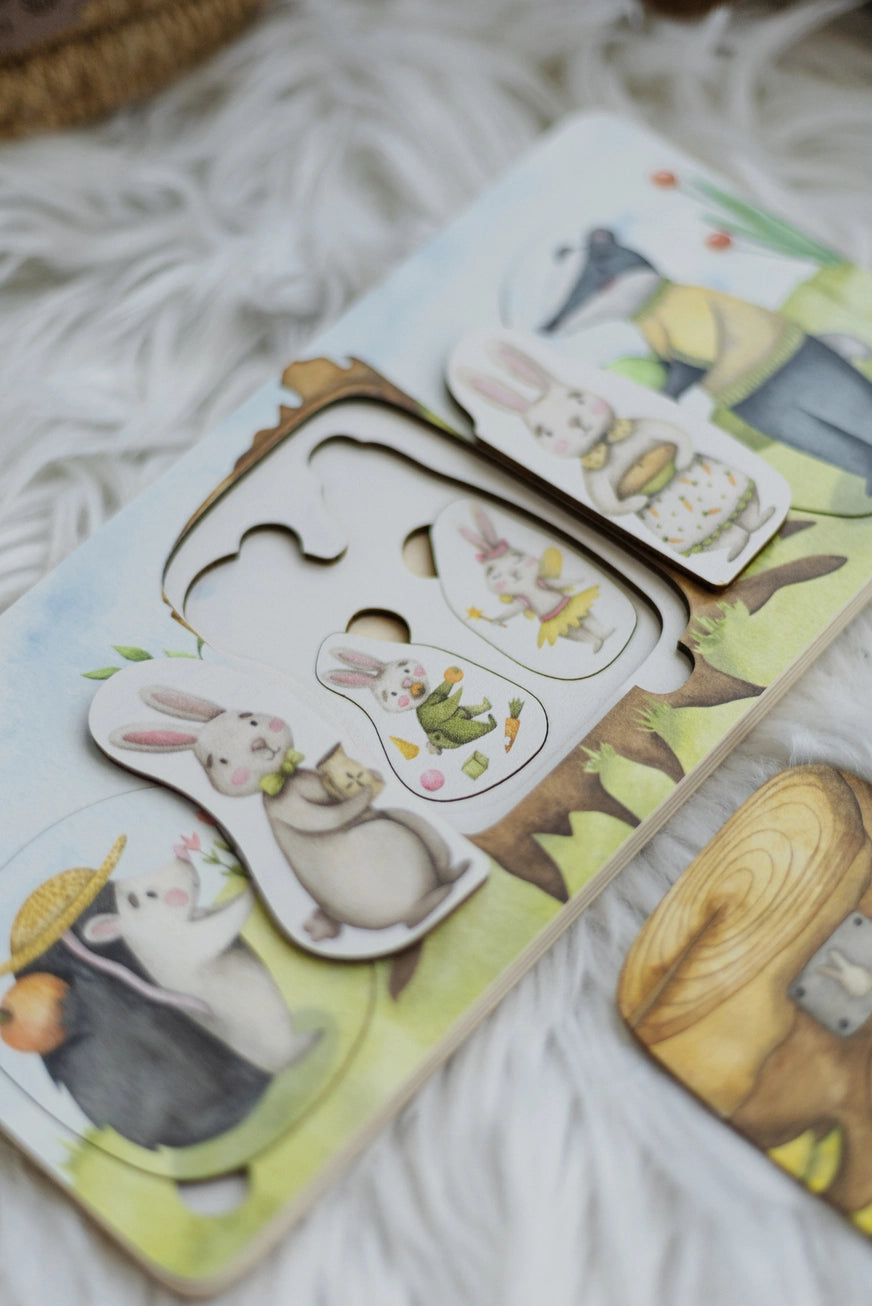 Montessori dėlionė su zuikiais